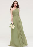 Sleeveless One-Shoulder Long/Floor-Length Chiffon A-line/Princess Bridesmaid Dresses With Pleated Mayra STKP0025463