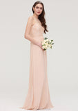 Bateau Sleeveless Long/Floor-Length Chiffon A-line/Princess Bridesmaid Dresses With Lace Pleated Quinn STKP0025464