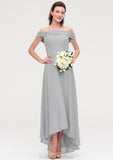 Off-the-Shoulder Sleeveless Asymmetrical Chiffon A-line/Princess Bridesmaid Dresseses Una STKP0025465