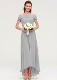 Off-the-Shoulder Sleeveless Asymmetrical Chiffon A-line/Princess Bridesmaid Dresseses Una STKP0025465