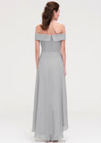 Off-the-Shoulder Sleeveless Asymmetrical Chiffon A-line/Princess Bridesmaid Dresseses Una STKP0025465