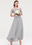 Off-the-Shoulder Sleeveless Asymmetrical Chiffon A-line/Princess Bridesmaid Dresseses Una STKP0025465