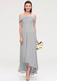 Off-the-Shoulder Sleeveless Asymmetrical Chiffon A-line/Princess Bridesmaid Dresseses Una STKP0025465