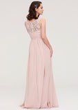 Sleeveless V Neck Long/Floor-Length Chiffon A-line/Princess Bridesmaid Dresses With Pleated Appliqued Selina STKP0025467