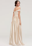 Off-the-Shoulder SleevelessA-line/Princess Charmeuse  Long/Floor-Length Bridesmaid Dresses With Appliqued Vivien STKP0025469