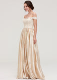 Off-the-Shoulder SleevelessA-line/Princess Charmeuse  Long/Floor-Length Bridesmaid Dresses With Appliqued Vivien STKP0025469