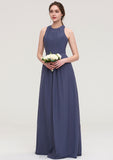 Sleeveless Scoop Neck ong/Floor-Length Chiffon A-line/Princess LStormy Bridesmaid Dresses With Pleated Jada STKP0025470