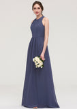 Sleeveless Scoop Neck ong/Floor-Length Chiffon A-line/Princess LStormy Bridesmaid Dresses With Pleated Jada STKP0025470