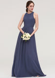 Sleeveless Scoop Neck ong/Floor-Length Chiffon A-line/Princess LStormy Bridesmaid Dresses With Pleated Jada STKP0025470