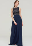 Sleeveless Bateau Long/Floor-Length  Chiffon A-line/Princess Bridesmaid Dresses With Sashes Lace Imani STKP0025471