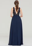 Sleeveless Bateau Long/Floor-Length  Chiffon A-line/Princess Bridesmaid Dresses With Sashes Lace Imani STKP0025471