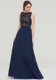 Sleeveless Bateau Long/Floor-Length  Chiffon A-line/Princess Bridesmaid Dresses With Sashes Lace Imani STKP0025471