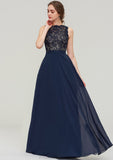 Sleeveless Bateau Long/Floor-Length  Chiffon A-line/Princess Bridesmaid Dresses With Sashes Lace Imani STKP0025471