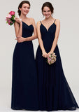 Sleeveless One-Shoulder A-line/Princess Chiffon Long/Floor-Length Bridesmaid Dresses With Pleated Micaela STKP0025475