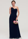 Sleeveless One-Shoulder A-line/Princess Chiffon Long/Floor-Length Bridesmaid Dresses With Pleated Micaela STKP0025475