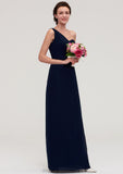 Sleeveless One-Shoulder A-line/Princess Chiffon Long/Floor-Length Bridesmaid Dresses With Pleated Micaela STKP0025475