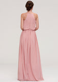 Sleeveless Scoop Neck A-line/Princess Chiffon Long/Floor-Length Bridesmaid Dresseses With Pleated Sashes Marley STKP0025476