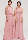 Sleeveless Scoop Neck A-line/Princess Chiffon Long/Floor-Length Bridesmaid Dresseses With Pleated Sashes Marley STKP0025476