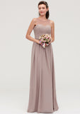 Sleeveless A-line/Princess Chiffon Long/Floor-Length Bridesmaid Dresseses With Pleated Mareli STKP0025479