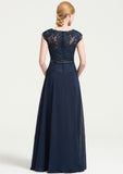 Bateau Sleeveless A-line/Princess Chiffon Long/Floor-Length Bridesmaid Dresses With Sashes Lace Pleated Emery STKP0025480