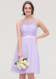 Sleeveless Knee-Length Chiffon A-line/Princess Bridesmaid Dresses With Sashes Lace Sophia STKP0025481