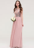 Sleeveless Bateau Long/Floor-Length Chiffon A-line/Princess Bridesmaid Dresses With Sequins Cailyn STKP0025484