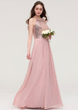 Sleeveless Bateau Long/Floor-Length Chiffon A-line/Princess Bridesmaid Dresses With Sequins Cailyn STKP0025484