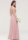 Sleeveless Bateau Long/Floor-Length Chiffon A-line/Princess Bridesmaid Dresses With Sequins Cailyn STKP0025484