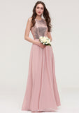 Sleeveless Bateau Long/Floor-Length Chiffon A-line/Princess Bridesmaid Dresses With Sequins Cailyn STKP0025484