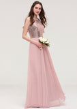 Sleeveless Bateau Long/Floor-Length Chiffon A-line/Princess Bridesmaid Dresses With Sequins Cailyn STKP0025484