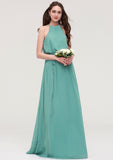 High-Neck Sleeveless Long/Floor-Length Chiffon A-line/Princess Bridesmaid Dresses With Sashes Hanna STKP0025485