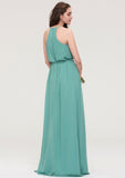 High-Neck Sleeveless Long/Floor-Length Chiffon A-line/Princess Bridesmaid Dresses With Sashes Hanna STKP0025485