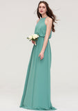 High-Neck Sleeveless Long/Floor-Length Chiffon A-line/Princess Bridesmaid Dresses With Sashes Hanna STKP0025485