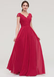 Sleeveless V Neck Long/Floor-Length Chiffon A-line/Princess Bridesmaid Dresses With Lace Pleated Bridget STKP0025486