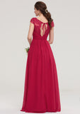 Sleeveless V Neck Long/Floor-Length Chiffon A-line/Princess Bridesmaid Dresses With Lace Pleated Bridget STKP0025486