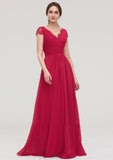 Sleeveless V Neck Long/Floor-Length Chiffon A-line/Princess Bridesmaid Dresses With Lace Pleated Bridget STKP0025486