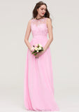 Bateau Sleeveless Long/Floor-Length Chiffon A-line/Princess Bridesmaid Dresses With Lace Maisie STKP0025489