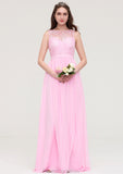 Bateau Sleeveless Long/Floor-Length Chiffon A-line/Princess Bridesmaid Dresses With Lace Maisie STKP0025489