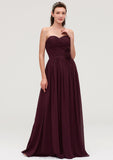 Sweetheart Sleeveless Long/Floor-Length Chiffon A-line/Princess Bridesmaid Dresses With Pleated Dayami STKP0025490