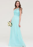 One-Shoulder Sleeveless Long/Floor-Length Chiffon A-line/Princess Bridesmaid Dresses With Lace Helen STKP0025491