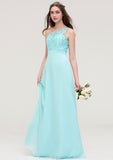 One-Shoulder Sleeveless Long/Floor-Length Chiffon A-line/Princess Bridesmaid Dresses With Lace Helen STKP0025491