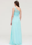 One-Shoulder Sleeveless Long/Floor-Length Chiffon A-line/Princess Bridesmaid Dresses With Lace Helen STKP0025491