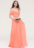 Sleeveless Sweetheart Long/Floor-Length Chiffon A-line/Princess Bridesmaid Dresses With Pleated Eleanor STKP0025492