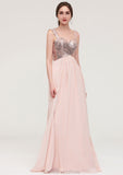 Sleeveless Long/Floor-Length Sweetheart A-line/Princess Chiffon Bridesmaid Dresses With Pleated Sequins Lea STKP0025494