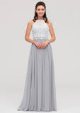 Sleeveless Scoop Neck A-line/Princess Chiffon Long/Floor-Length Bridesmaid Dresseses With Lace Adalynn STKP0025497