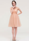 Bateau Sleeveless A-line/Princess Tulle Knee-Length Bridesmaid Dresses With Pleated Beading Rhianna STKP0025498