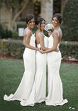 Sweetheart Court Train Sheath/Column Elastic Satin Bridesmaid Dresseses With Lace Leyla STKP0025500