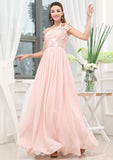 Sleeveless One-Shoulder Long/Floor-Length A-line/Princess Chiffon Bridesmaid Dresses With Pleated Shoulder Flower Cali STKP0025507