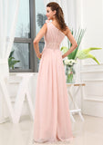 Sleeveless One-Shoulder Long/Floor-Length A-line/Princess Chiffon Bridesmaid Dresses With Pleated Shoulder Flower Cali STKP0025507