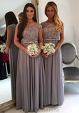 Bateau A-Line/Princess Long/Floor-Length Chiffon Bridesmaid Dresses With Appliqued Bethany STKP0025517